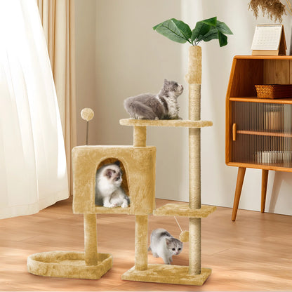 Cat Tree,52In Cat Tower for Indoor Cats, Cat Tree with Scratching Posts Plush Perch Stand, Cat Condo with Funny Toys Kittens Pet Play House,Dark Gray