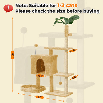 Cat Tree,52In Cat Tower for Indoor Cats, Cat Tree with Scratching Posts Plush Perch Stand, Cat Condo with Funny Toys Kittens Pet Play House,Dark Gray