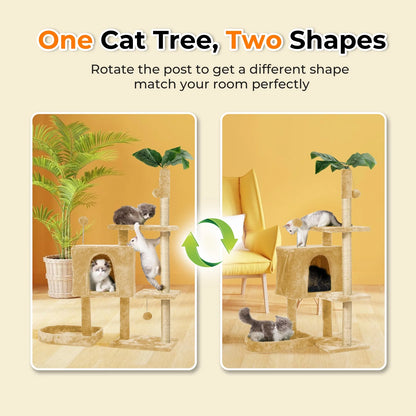 Cat Tree,52In Cat Tower for Indoor Cats, Cat Tree with Scratching Posts Plush Perch Stand, Cat Condo with Funny Toys Kittens Pet Play House,Dark Gray