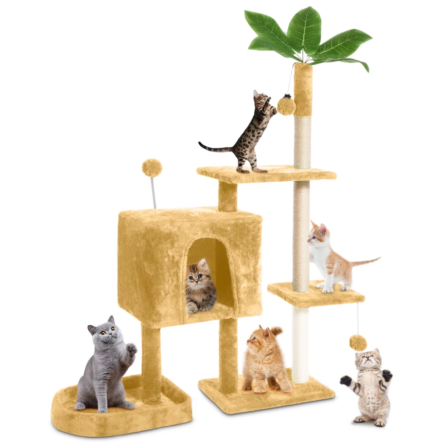 Cat Tree,52In Cat Tower for Indoor Cats, Cat Tree with Scratching Posts Plush Perch Stand, Cat Condo with Funny Toys Kittens Pet Play House,Dark Gray